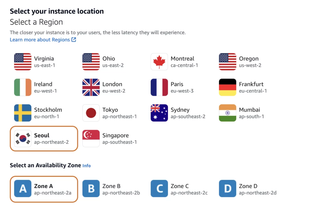 select an availability zone